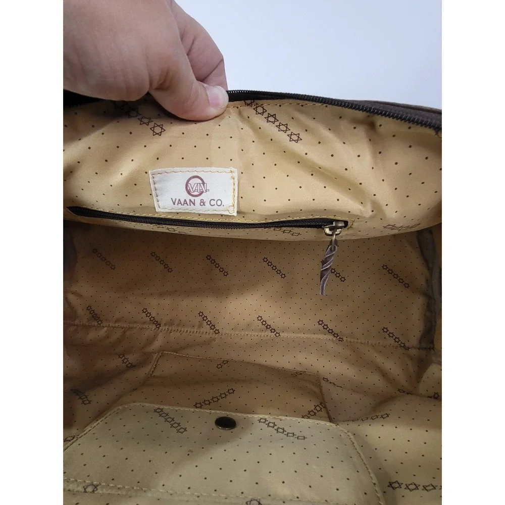 Vaan & Co Upcycled Leather Suede Duffle Bag Brown Chevron Weekender Travel Bag